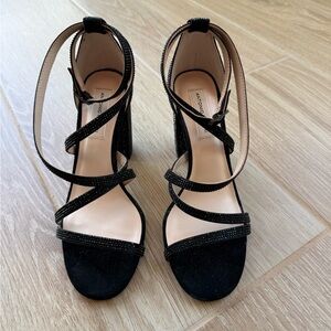 ANTONIO MELANI Black Rhinestone Strappy High Heel Sandals - 3.5 inch heel